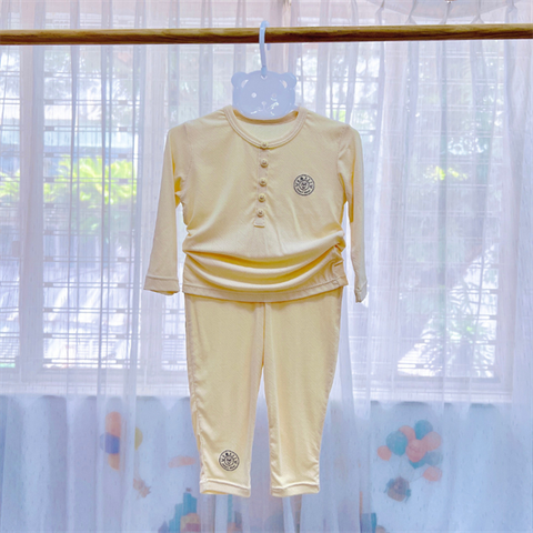 Bộ dài tay cổ trụ Modal Air Beige 6-9m - Beige - 6-9m (Bộ)