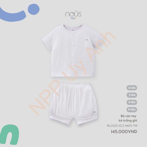 Bộ cộc tay kẻ trắng ghi Nous NL2S25-SC2-M03-TW-0M