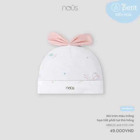 Mũ tròn màu trắng họa tiết phối tai thỏ hồng Nous NB1S25-AH1-F03-OW-NB