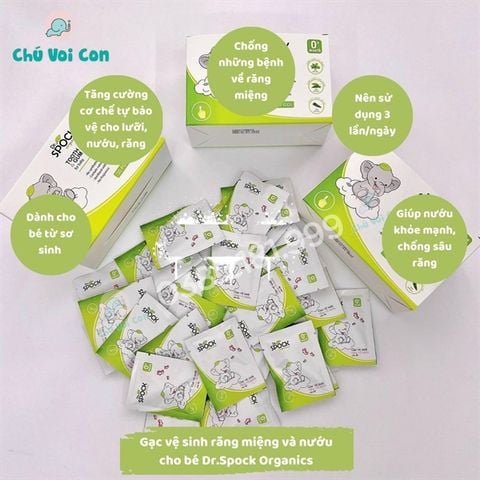 Gạc vệ sinh răng miệng và nướu cho bé Dr.Spock Organics - Hộp 30 cái
