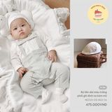 Bộ liền dài màu trắng phối ghi đính nơ kèm mũ Nous NE2S25-GS1-M02-SA-0M