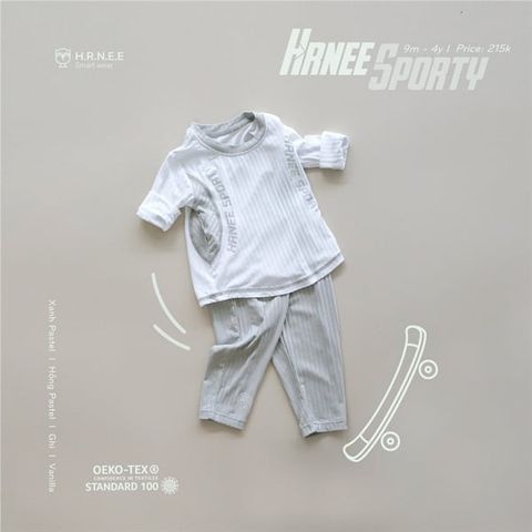 Bộ dài tay Hrnee Sporty Ghi 9-12m - Ghi - 9-12m (Bộ)