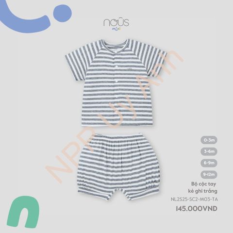 Bộ cộc tay kẻ ghi trắng Nous NL2S25-SC2-M03-TA-0M