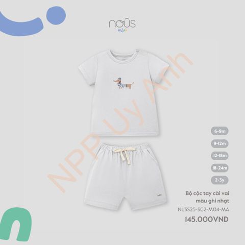 Bộ cộc tay cài vai màu ghi nhạt Nous NL3S25-SC2-M04-MA-6M