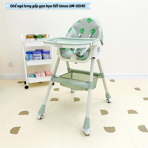 Ghế ăn dặm Umoo có bánh gấp gọn ngả lưng họa tiết