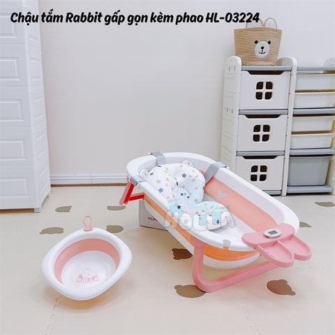 Chậu tắm Holla Thỏ gấp gọn kèm phao có nhiệt kế HL-03224