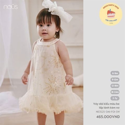 Váy dài kiểu màu be lấp lánh kèm nơ Nous NE3S25-SM1-F01-SW-6M