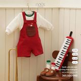 Quần yếm đỏ kèm áo trắng thêu trang trí Nous