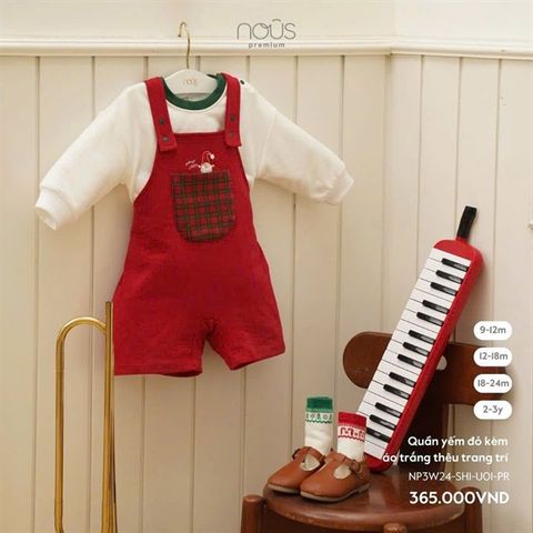 Quần yếm đỏ kèm áo trắng thêu trang trí Nous