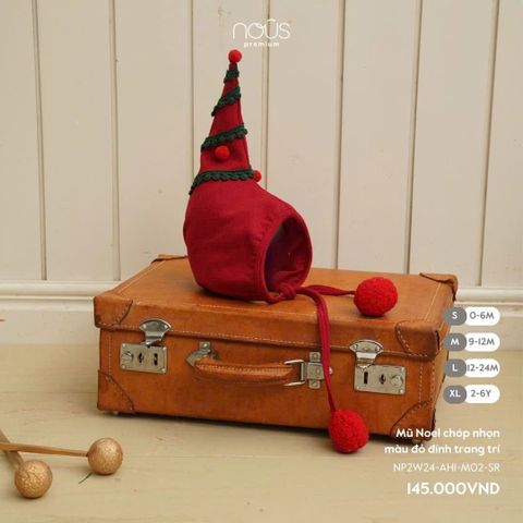 Mũ Noel chóp nhọn màu đỏ đính trang trí Nous