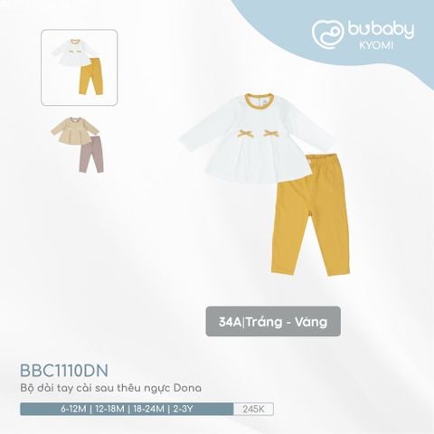 Bộ dài tay cài sau thêu ngực Dona 1110DN Bubaby