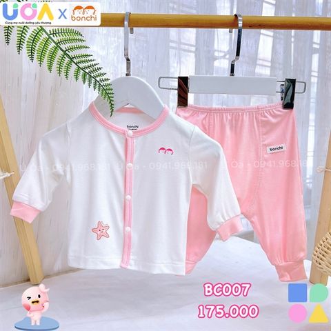Bộ dài tay BonChi nút thẳng - Xanh - Newborn