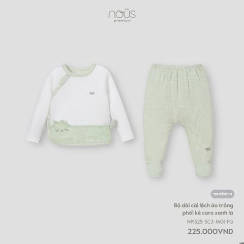 Bộ dài cài lệch áo trắng phối kẻ caro xanh lá Nous NP1S25-SC3-M01-PG-NB