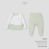 Bộ dài cài lệch áo trắng phối kẻ caro xanh lá Nous NP1S25-SC3-M01-PG-NB