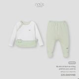 Bộ dài cài lệch áo trắng phối kẻ caro xanh lá Nous NP1S25-SC3-M01-PG-NB