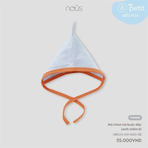 Mũ trùm tai buộc dây xanh chấm bi Nous