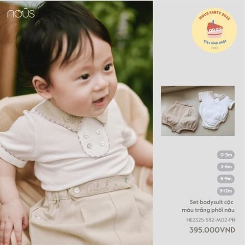 Set bodysuit cộc màu trắng phối nâu Nous NE2S25-SB2-M02-PN-0M