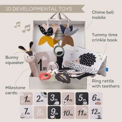 Đồ chơi phát triển cho trẻ sơ sinh màu đen trắng - Newborn Black & white kit Taf Toys