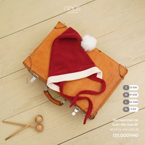 Mũ Noel trùm tai buộc dây màu đỏ Nous
