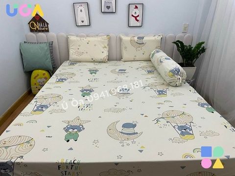 Ga chống thấm ú òa cotton cao cấp gấu khí cầu be 2m*2m2