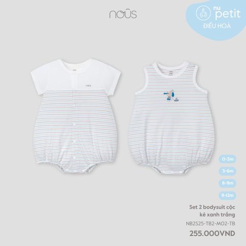 Set 2 bodysuit cộc kẻ xanh trắng Nous NB2S25-TB2-M02-TB-0M