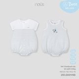 Set 2 bodysuit cộc kẻ xanh trắng Nous NB2S25-TB2-M02-TB-0M