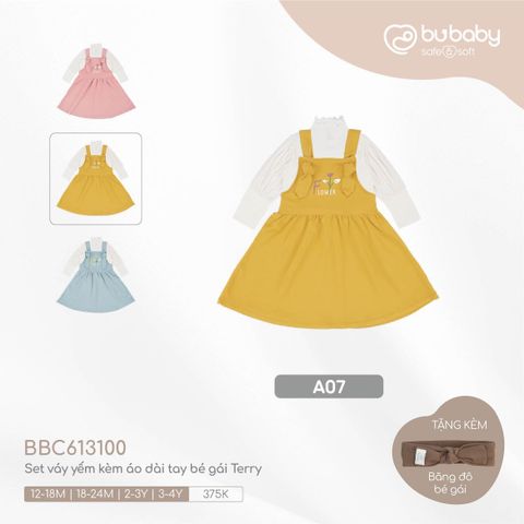 Set váy yếm Bubaby kèm áo dài tay bé gái Terry