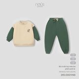 Bộ nỉ dài tay màu be phối xanh lá Nous