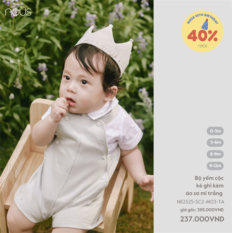 Bộ yếm cộc kẻ ghi kèm áo sơ mi trắng Nous NE2S25-SC2-M03-TA-0M