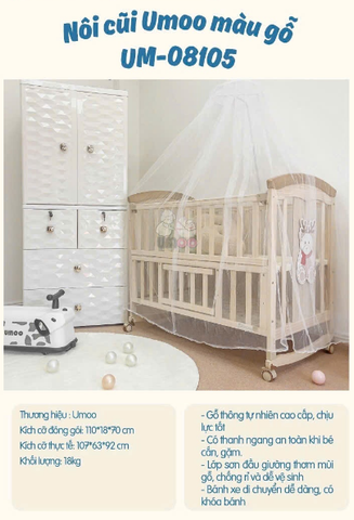 Nôi Cũi màu gỗ UM-08105 Umoo