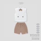 Bộ ba lỗ áo màu trắng đính nơ phối quần nâu Nous NP3S25-SC1-M01-SW-6M