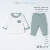 Bộ dài áo trắng thêu túi phối quần xanh Nous