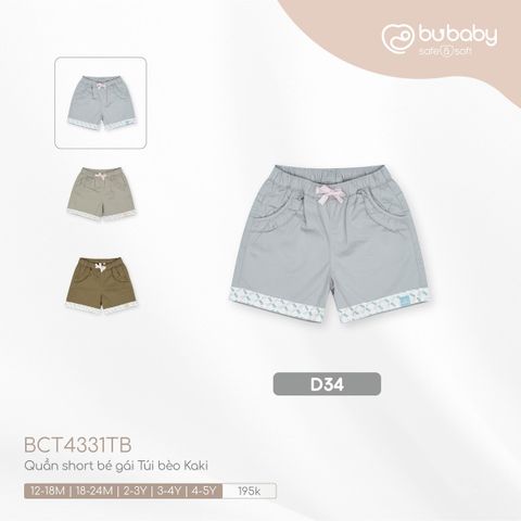 Quần short Bubaby bé gái Túi bèo Kaki