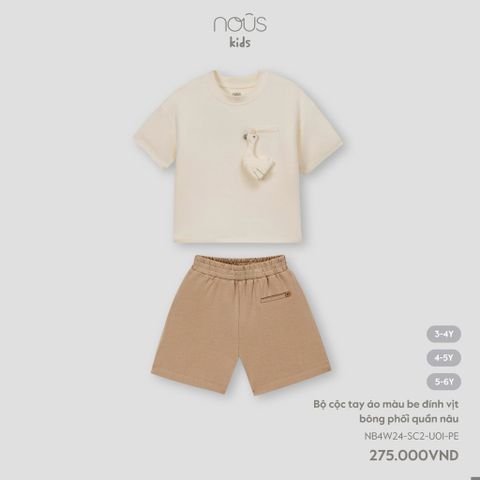 Bộ cộc tay áo màu be đính vịt bông phối quần nâu Nous NB4W24-SC2-U01-PE-3Y
