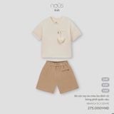 Bộ cộc tay áo màu be đính vịt bông phối quần nâu Nous NB4W24-SC2-U01-PE-3Y