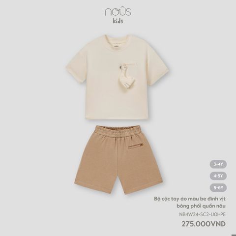 Bộ cộc tay áo màu be đính vịt bông phối quần nâu Nous NB4W24-SC2-U01-PE-3Y