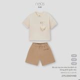 Bộ cộc tay áo màu be đính vịt bông phối quần nâu Nous NB4W24-SC2-U01-PE-3Y