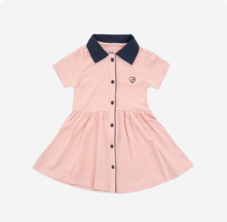 Váy ngắn tay cổ Polo cúc giữa Ponie Bubaby