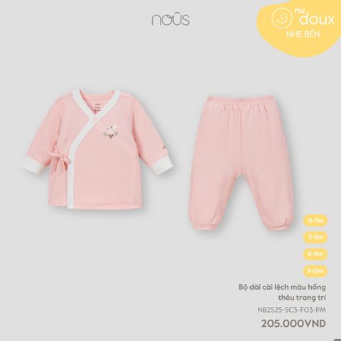 Bộ dài cài lệch màu hồng thêu trang trí Nous NB2S25-SC3-F03-PM-0M