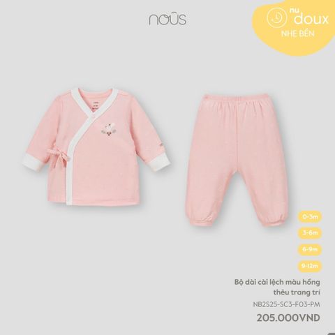 Bộ dài cài lệch màu hồng thêu trang trí Nous NB2S25-SC3-F03-PM-0M