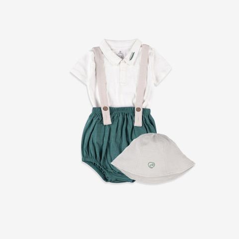 Set quần yếm kèm áo ngắn tay và mũ bé trai Bubaby