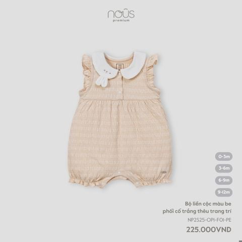 Bộ liền cộc màu be phối cổ trắng thêu trang trí Nous NP2S25-OP1-F01-PE-0M
