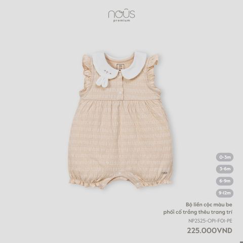 Bộ liền cộc màu be phối cổ trắng thêu trang trí Nous NP2S25-OP1-F01-PE-0M