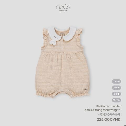 Bộ liền cộc màu be phối cổ trắng thêu trang trí Nous NP2S25-OP1-F01-PE-0M