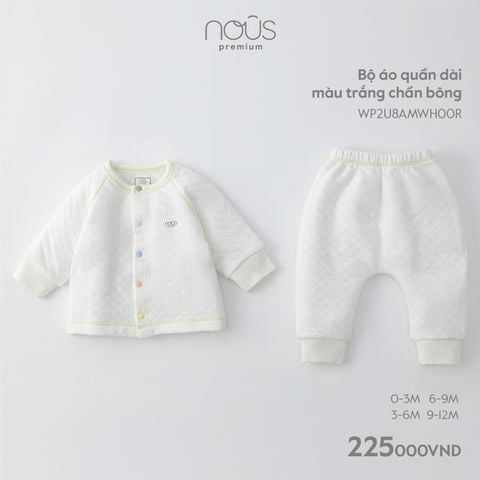 Bộ áo quần dài màu trắng chần bông Nous