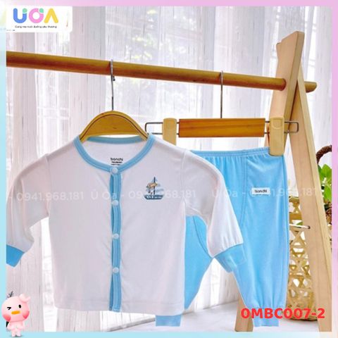 Bộ dài tay BonChi nút thẳng - Xanh - Newborn