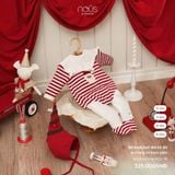 Bộ bodysuit dài kẻ đỏ in trang trí kèm yếm Nous