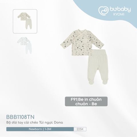 Bộ dài tay Bộ dài tay cài chéo Túi ngực Dona 1108TN Bubaby
