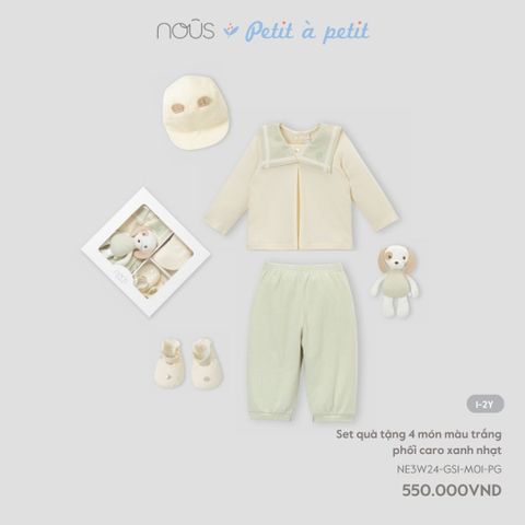 Set quà tặng 4 món màu trắng phối caro xanh nhạt Nous