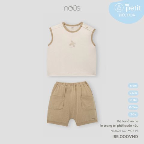 Bộ ba lỗ áo be in trang trí phối quần nâu Nous NB3S25-SC1-M02-PE-6M
